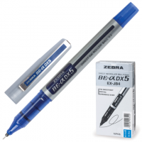 Ручка роллер ZEBRA "Zeb-Roller DX5", корпус серебристый, толщ.письма 0,5мм, синяя, EX-JB2-BL